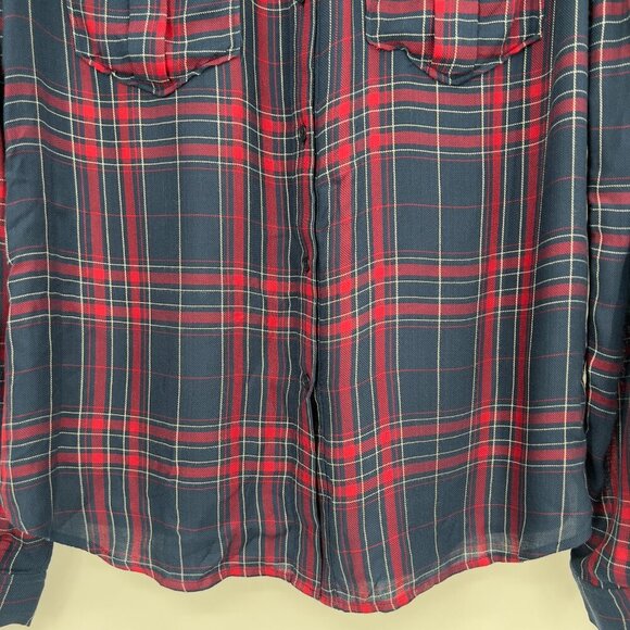 PAIGE Plaid Button Down Shirt Navy Red Long Sleeve Size L - Picture 3 of 10